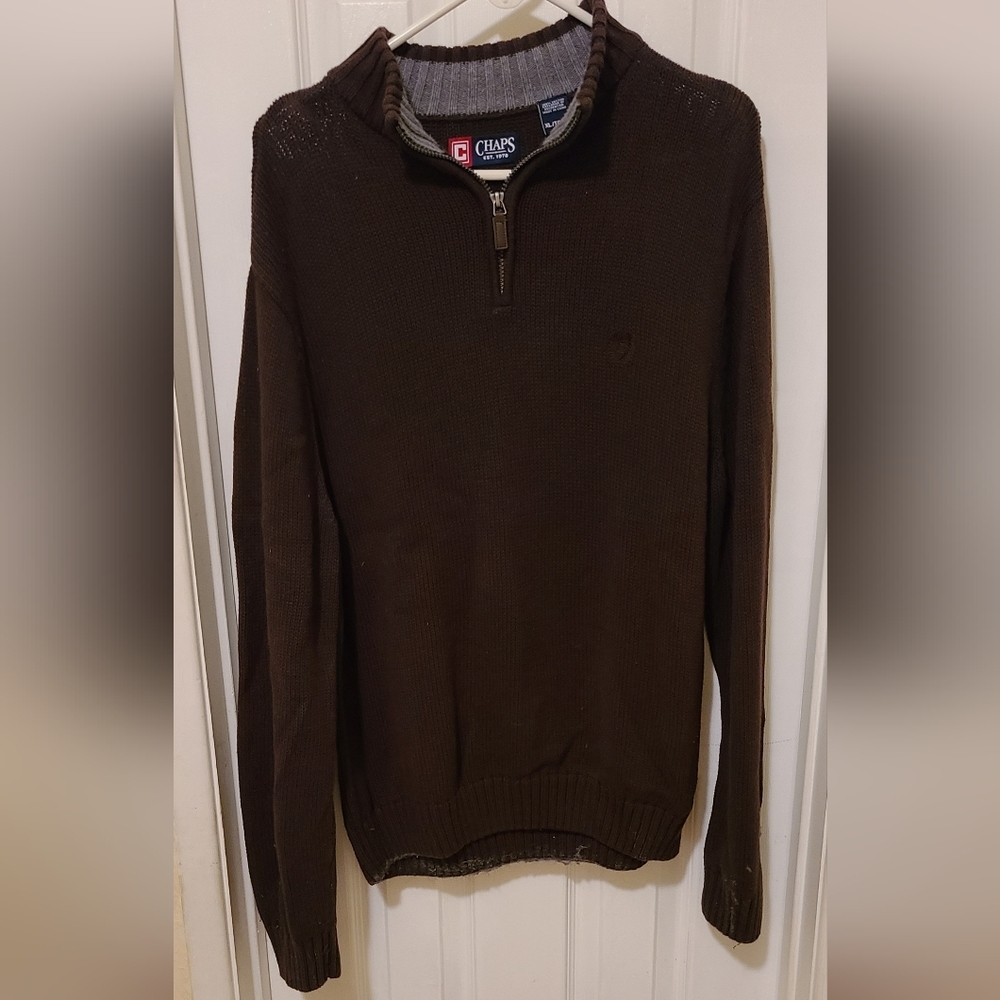CHAPS Men's Pre-Owned Brown Sweater w/Front Zipper Closure - Size XL